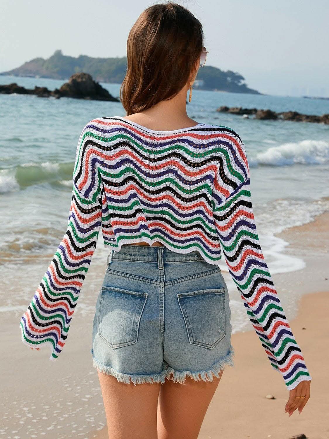 T-Shirts Trendsi swimwear - Nautical striped sheer cover up