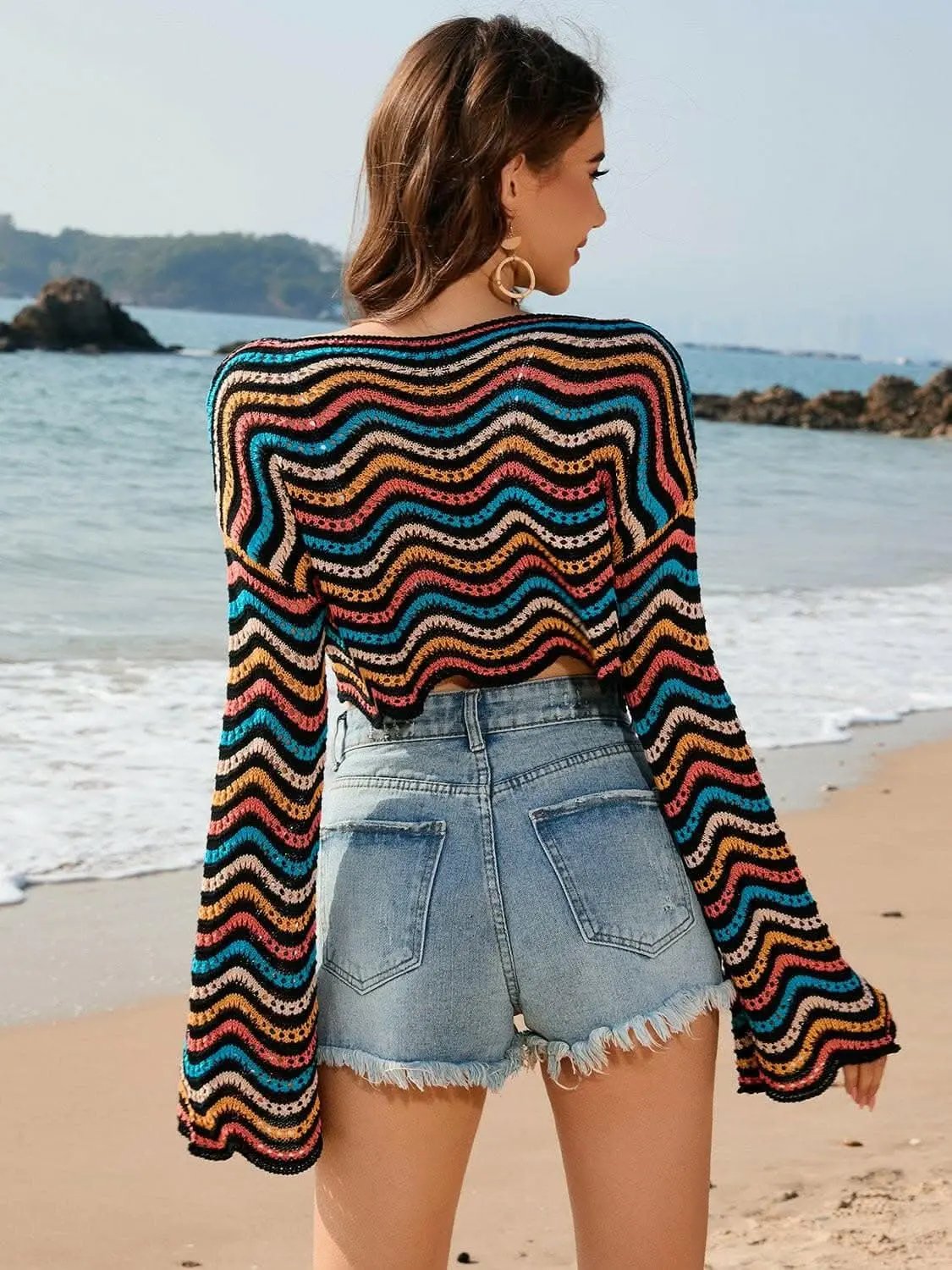 T-Shirts Trendsi swimwear - Nautical striped sheer cover up