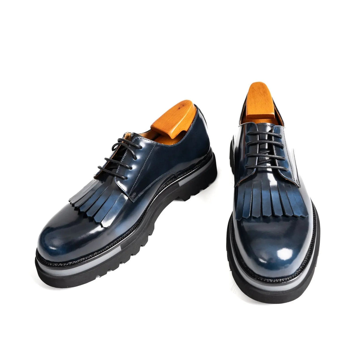 Blue Kiltie Calf Leather Derby Shoes