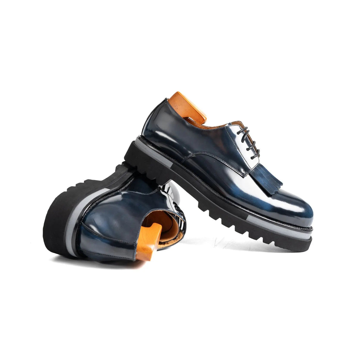 Blue Kiltie Calf Leather Derby Shoes