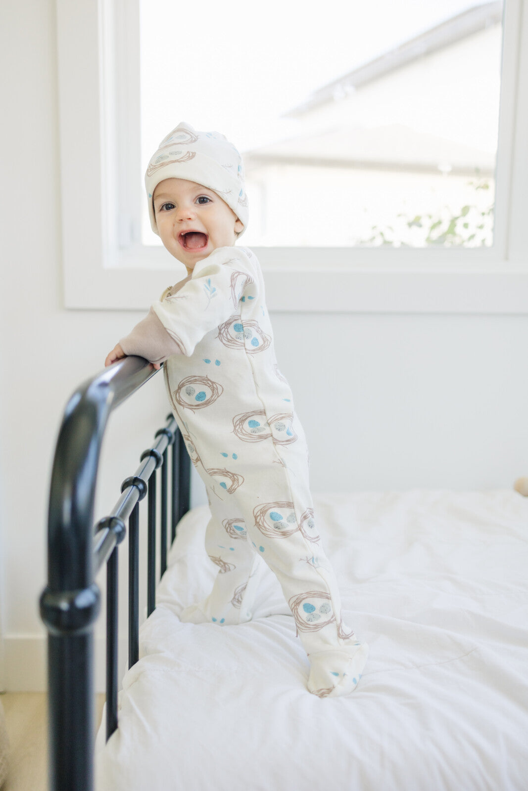 Pijama con pies GOTS de algodón orgánico - Nido de codorniz