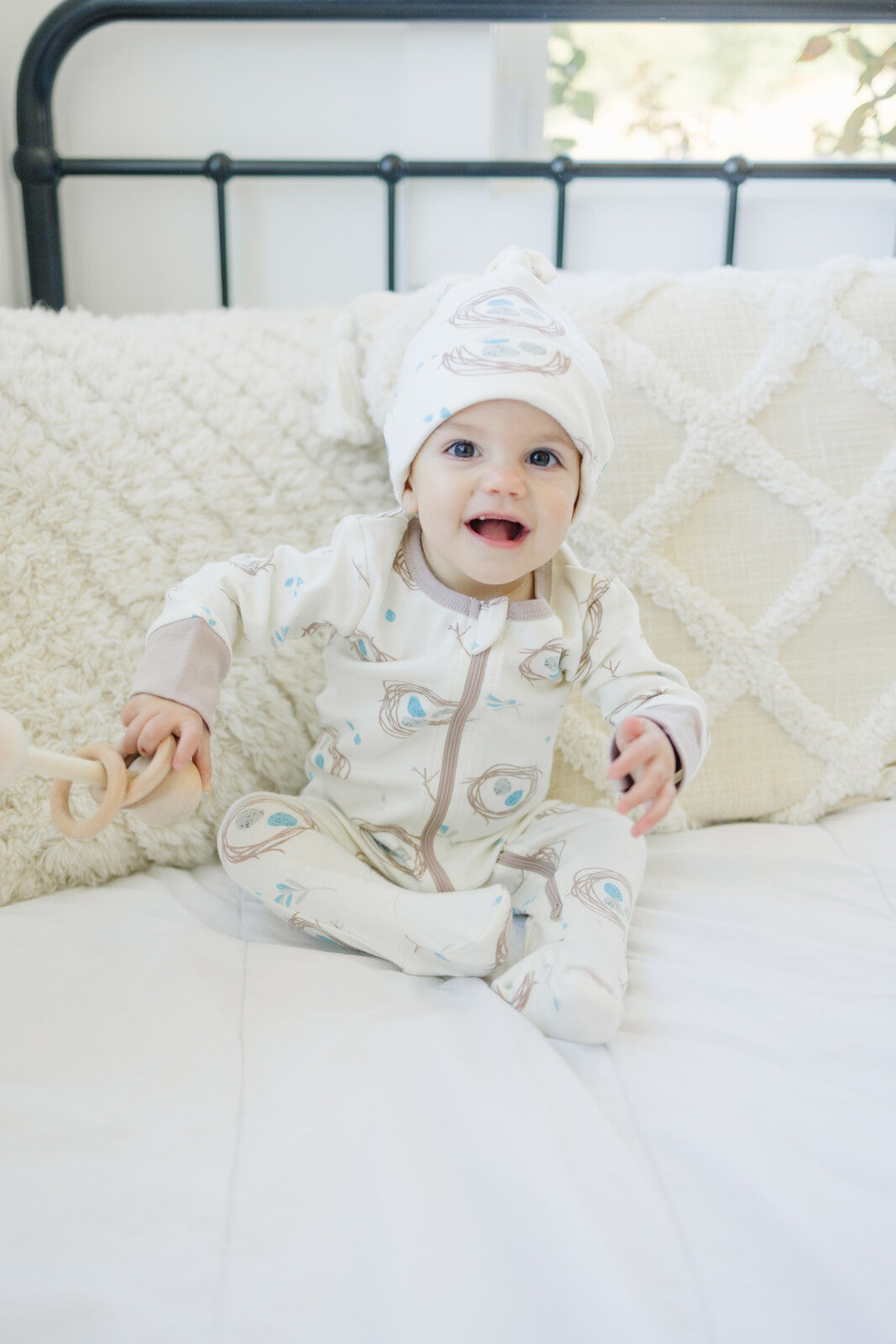 Pijama con pies GOTS de algodón orgánico - Nido de codorniz