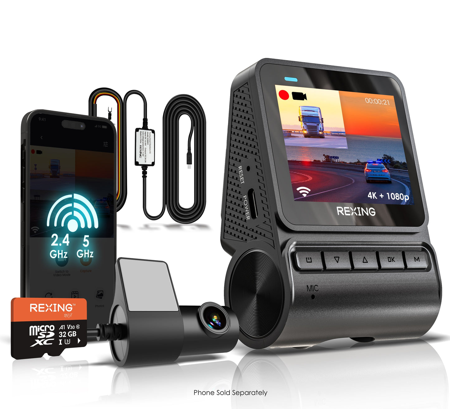 Rexing - V1P Flex X4 Cámara doble de salpicadero Wi-Fi 4K - Negro
