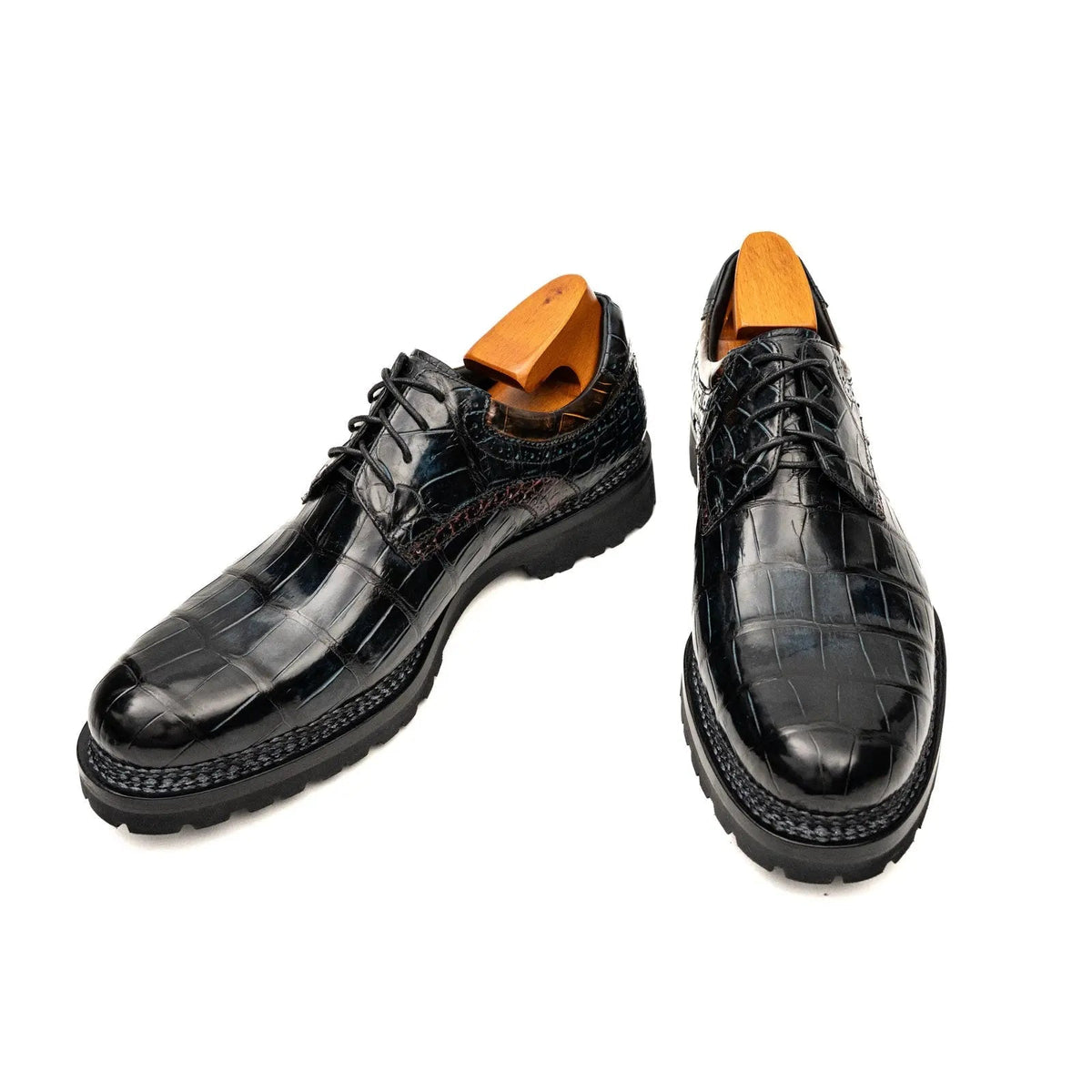 Black Crocodile Leather Derby Shoes