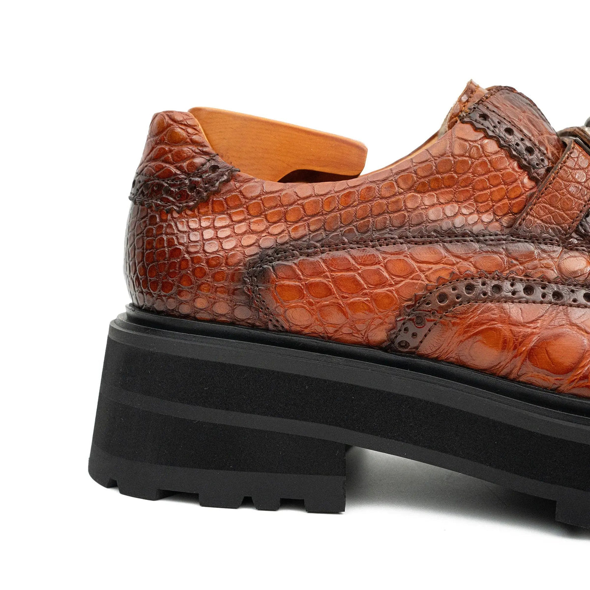 Orange-Brown Crocodile Leather Monk Shoes