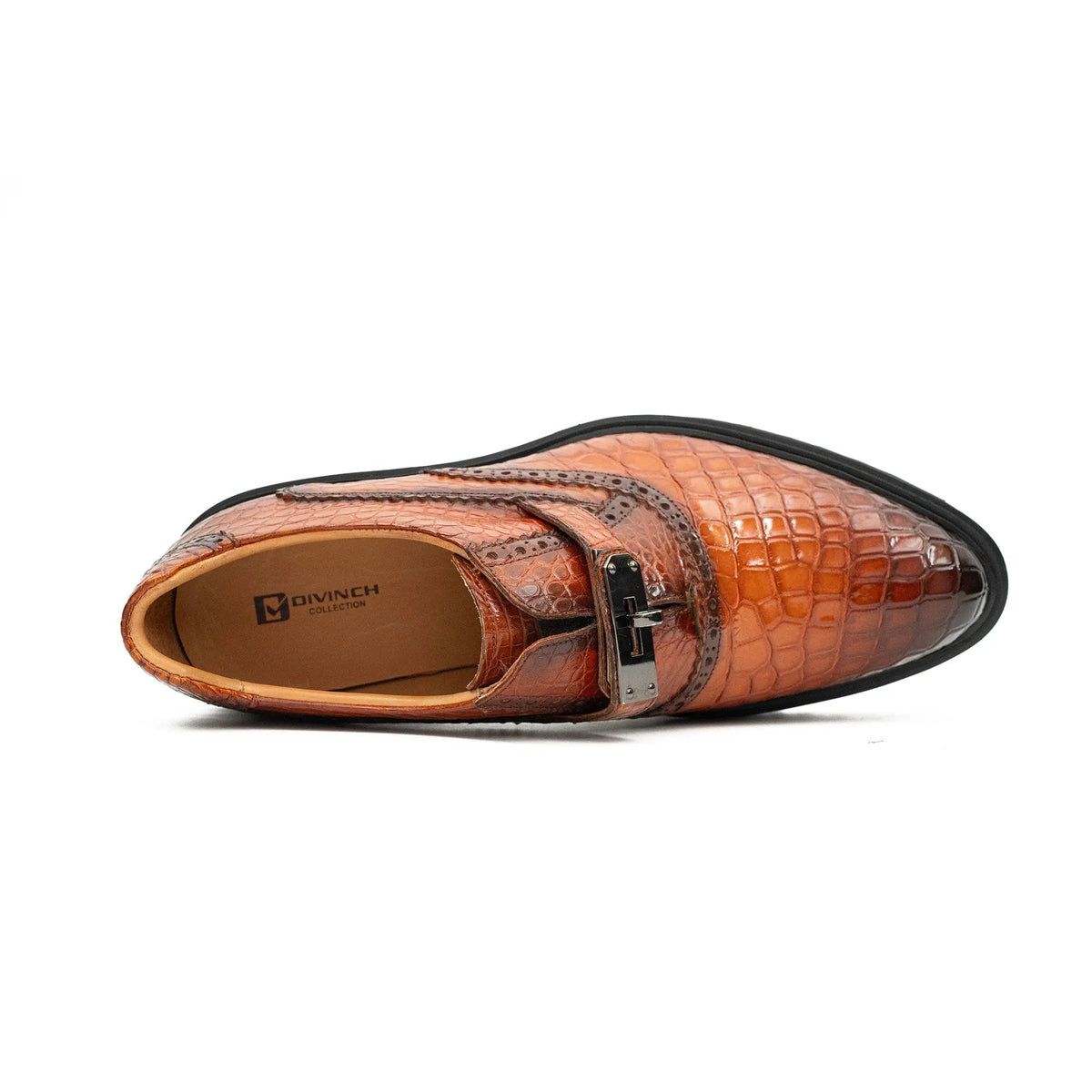 Orange-Brown Crocodile Leather Monk Shoes