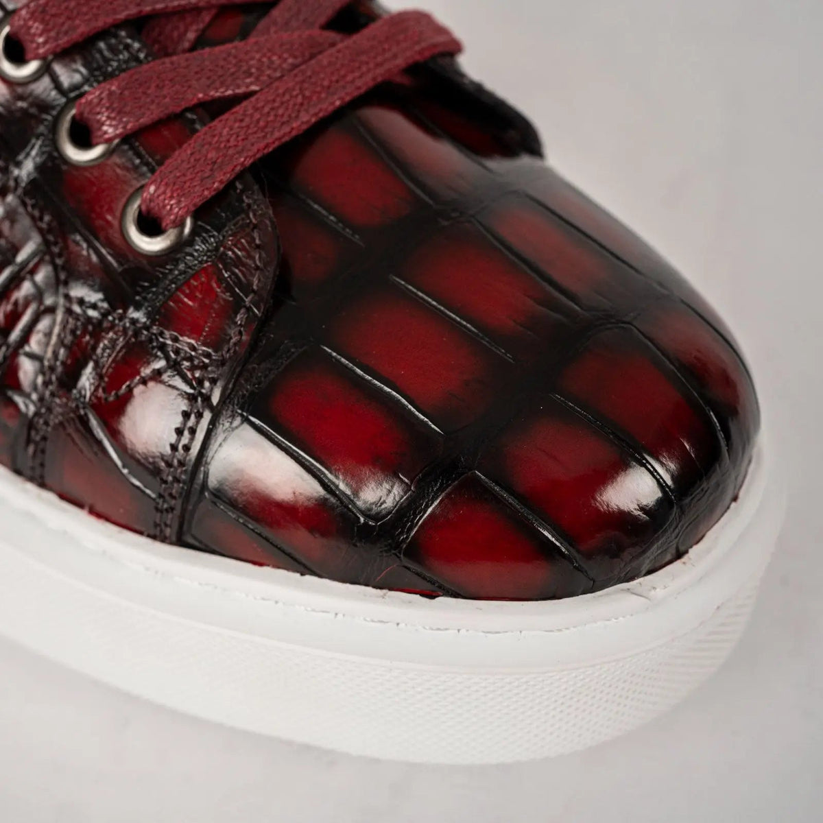 Burgundy Crocodile Leather Sneakers