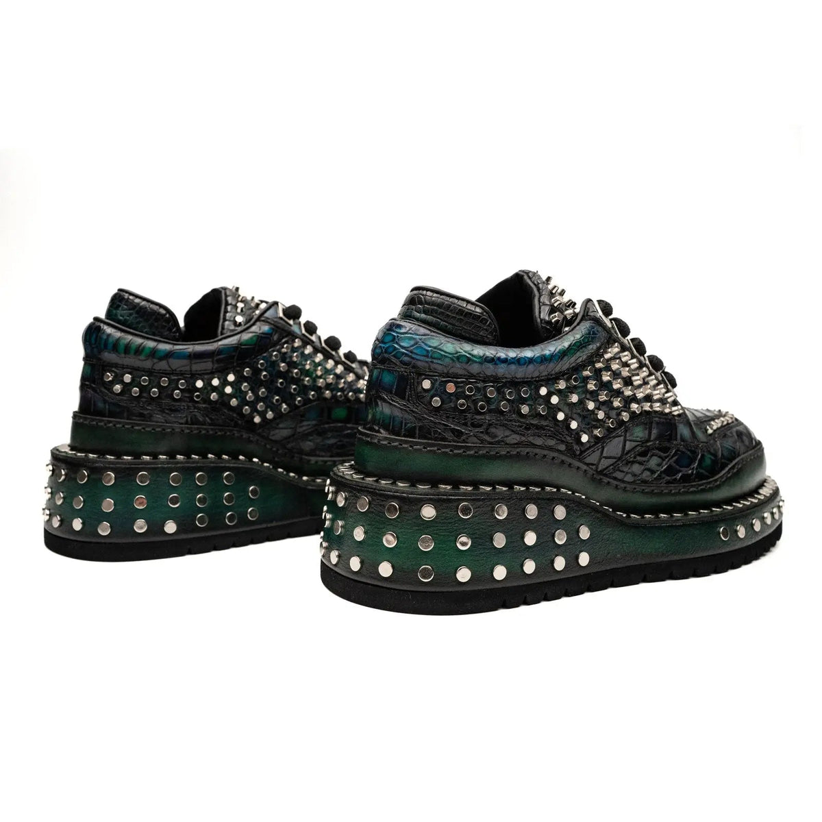 Green Studded Crocodile Leather Sneakers