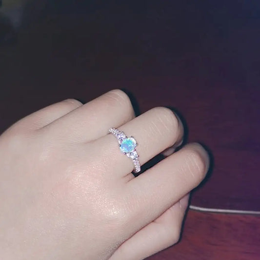 925 Sterling Silver & 18K White Gold Opal Ring