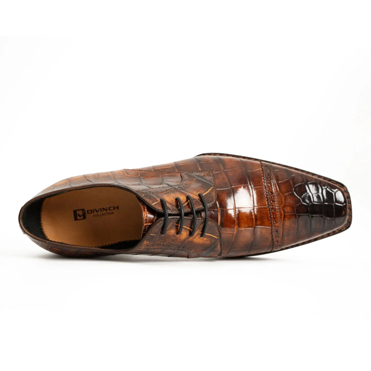 Brown Cap-Toe Crocodile Leather Derby Shoes