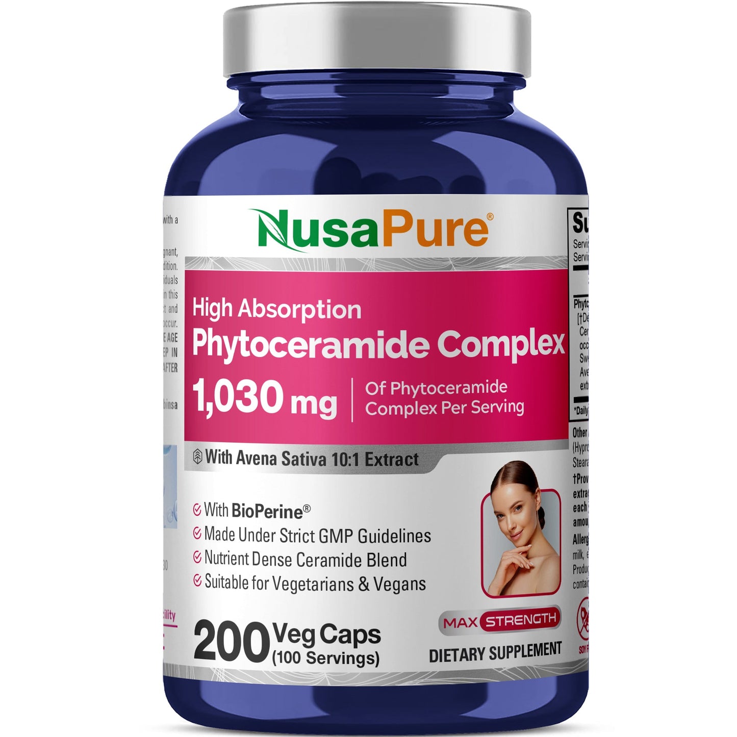NusaPure Phytoceramide Complex 10:1 Extract, 1030 mg 200 Veggie Capsules (Non-GMO) Bioperine