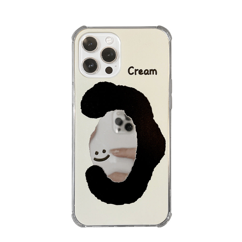 ins cream smiley face applies to 17pro max apple iphone15 mobile phone case 11 makeup mirror 16 anti-drop 14 hard