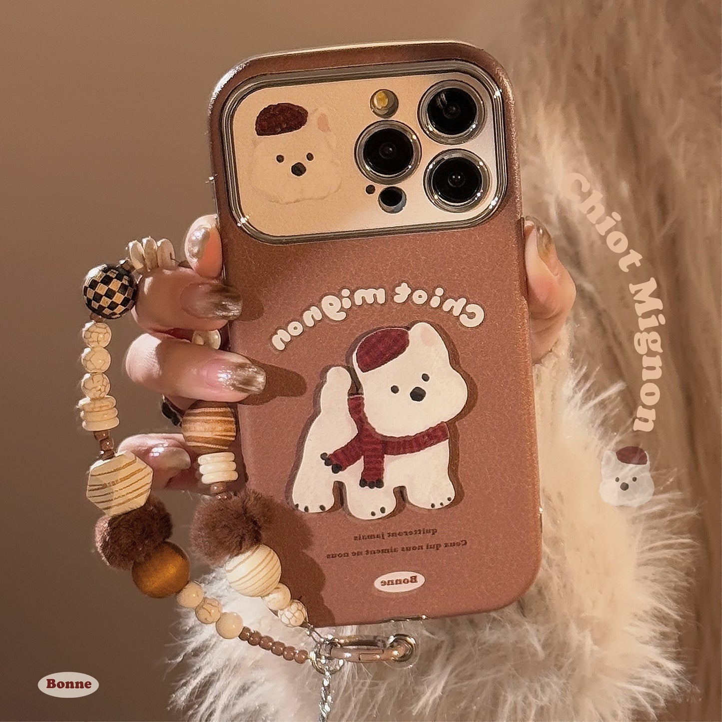 Funda de teléfono móvil tridimensional marrón West Highland adecuada para Apple 15promax iphone16 de cuero de dibujos animados con cordón 17 14