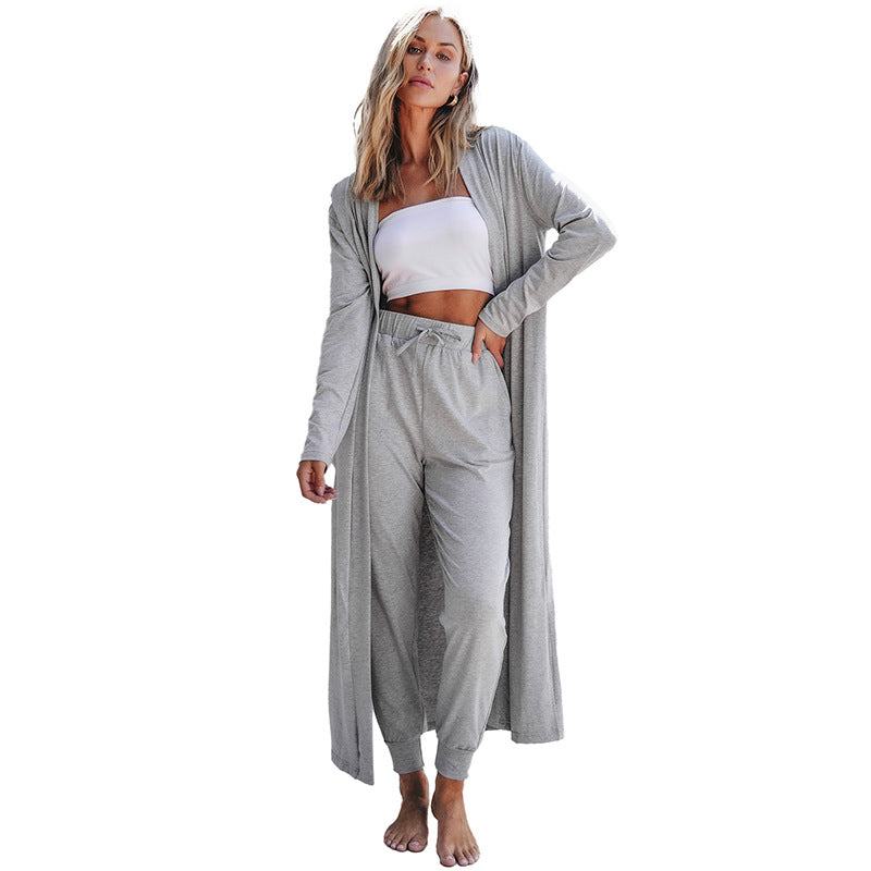 Traje casual de manga larga de color sólido, simple y versátil para mujer, otoño
