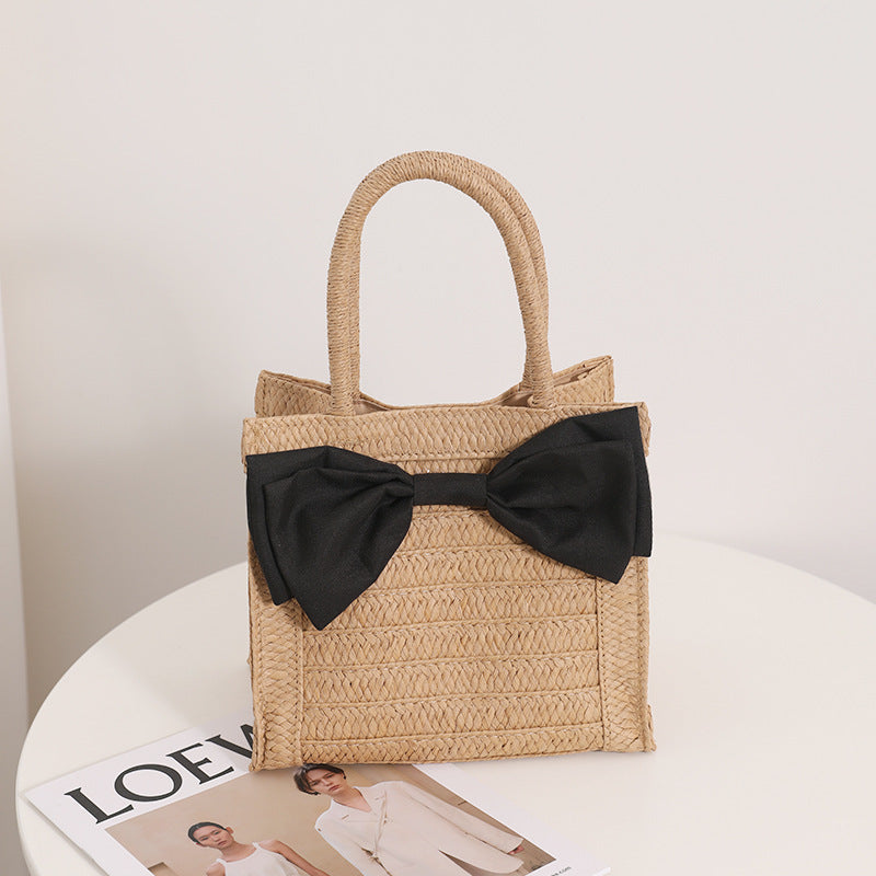 Sweet Bow Straw Bag Cute Girl Portable Straw Bag Woven Bag Seaside Vacation Beach Bag