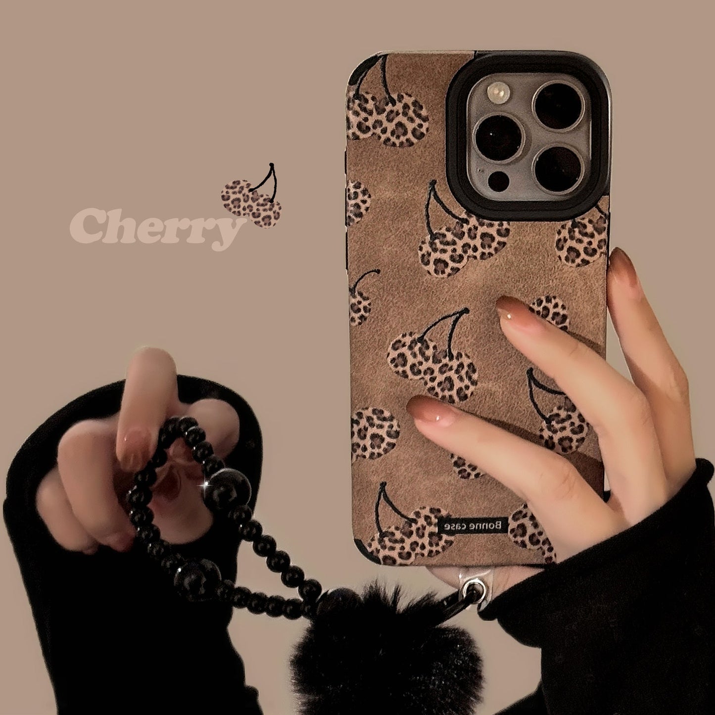 Funda de leopardo de cereza dulce y fresca para iphone16 apple 17 funda para móvil 15promax ante 14 cuerda de felpa 13