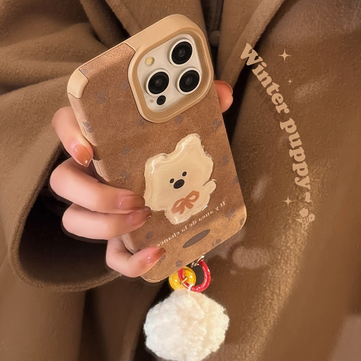 Parche de cachorro tridimensional cortical para funda de iPhone 16, iPhone 17promax, retro 15, pompón 13