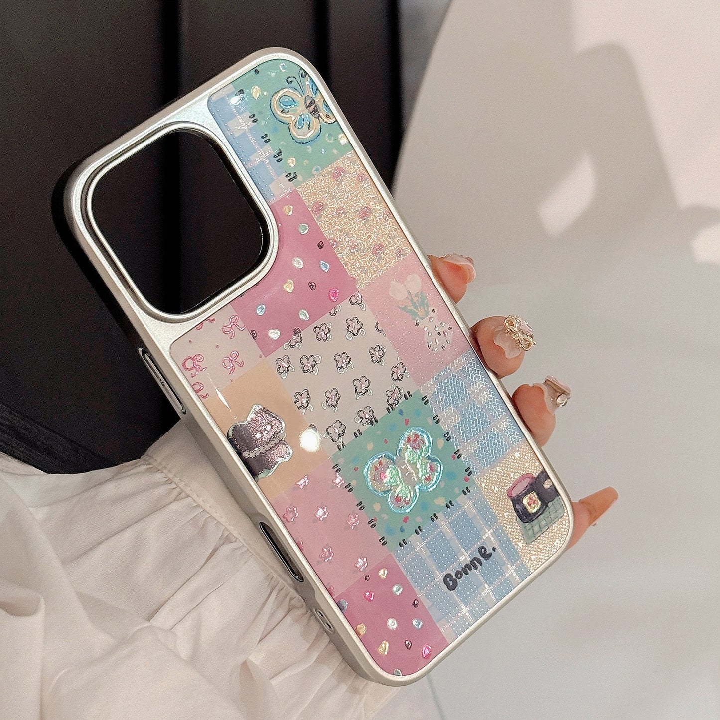 Gilt ins plaid splicing 16pro max mobile phone case iphone17 apple 15 electroplating 14 hard applicable to huawei