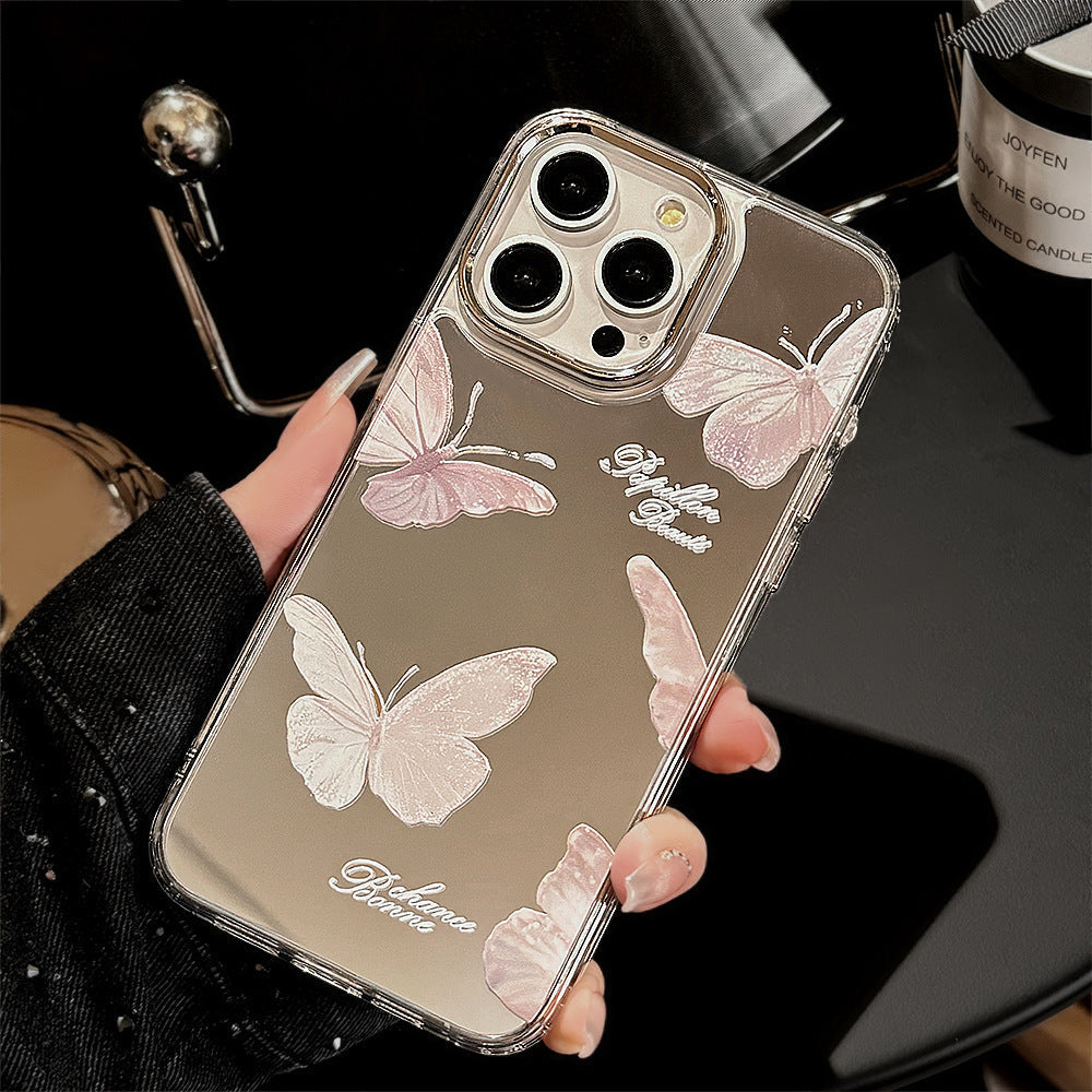Colgante espejo mariposa súper hada, adecuado para funda de teléfono móvil Apple 15pro max temperamento iphone16 anticaída 13 dura 17