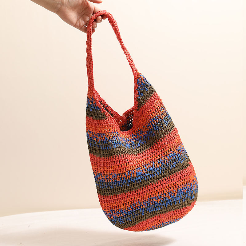 Color Shoulder Straw Bag Casual Large Capacity Woven Bag Seaside Vacation Beach Bag All Matching Straw Bag