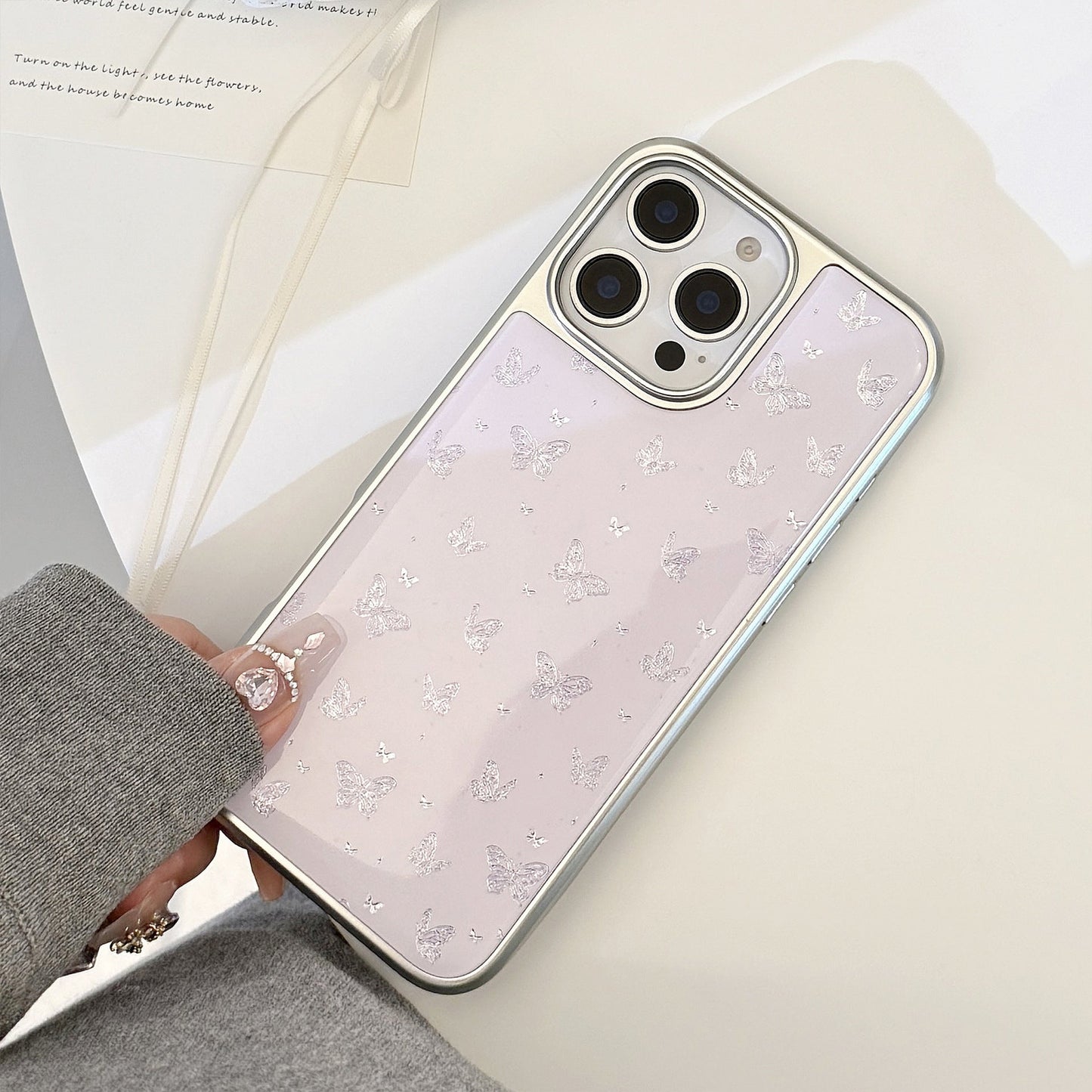 Funda de teléfono mariposa morada dorada adecuada para Apple 15pro max carcasa para iPhone16 Epoxi 17 galvanoplastia 14 Huawei
