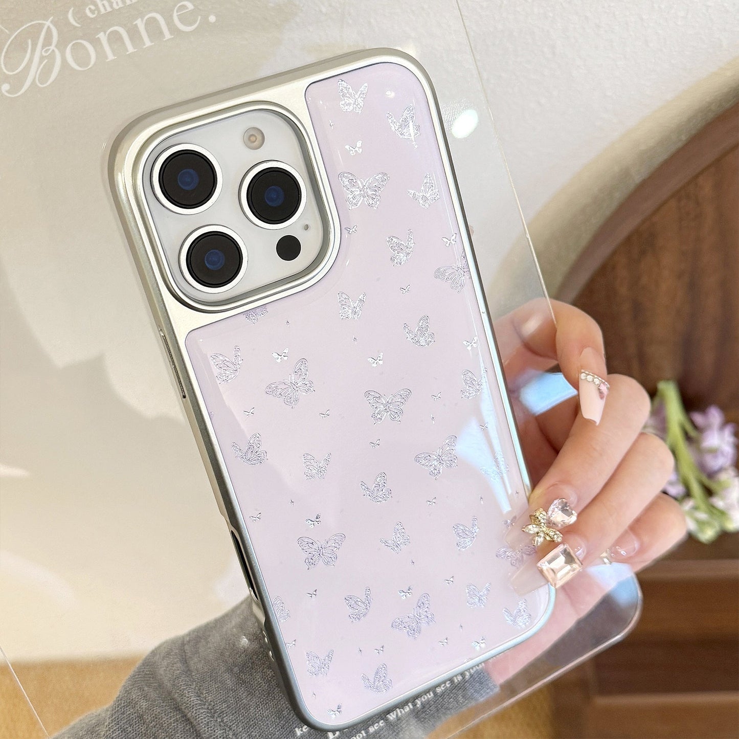 Funda de teléfono mariposa morada dorada adecuada para Apple 15pro max carcasa para iPhone16 Epoxi 17 galvanoplastia 14 Huawei