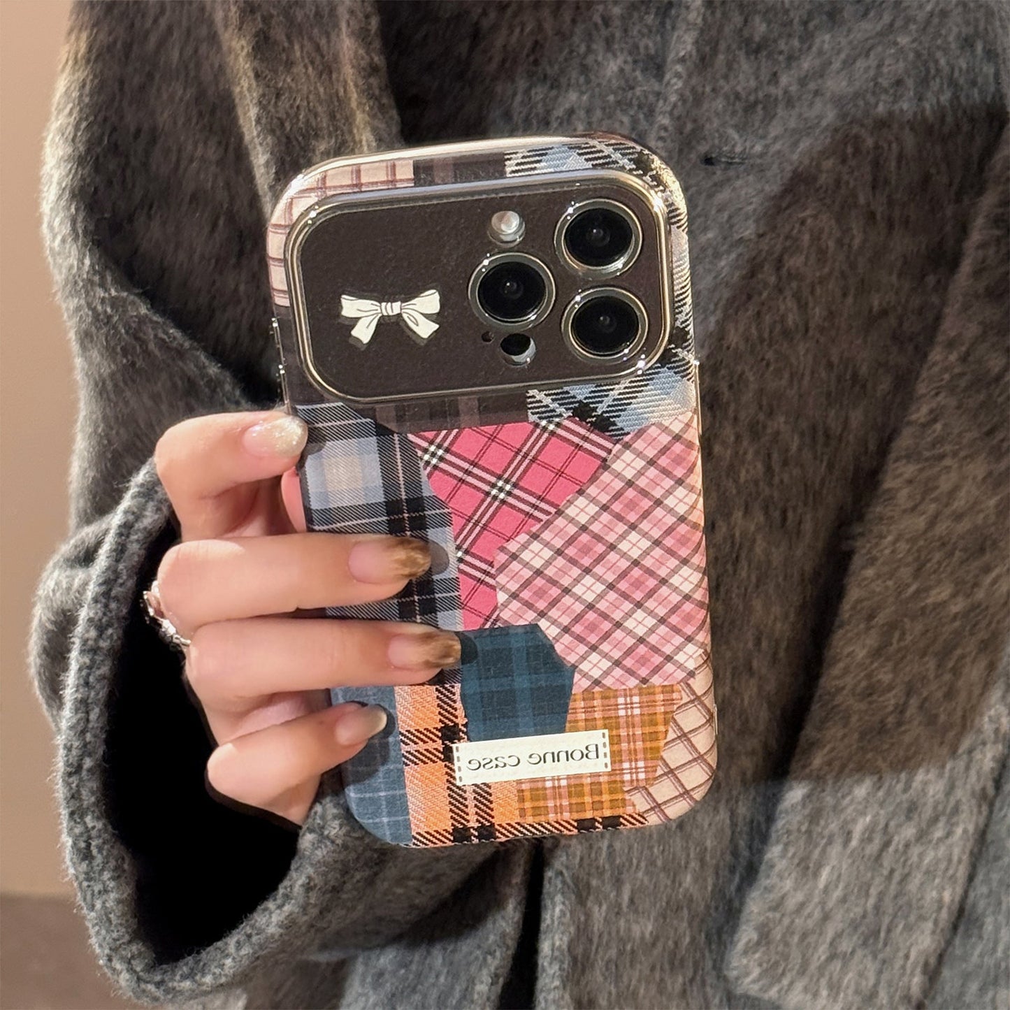 Funda de teléfono móvil Retro a cuadros para gato 14 para 15promax Apple iphone16 tridimensional 17 cuero 13