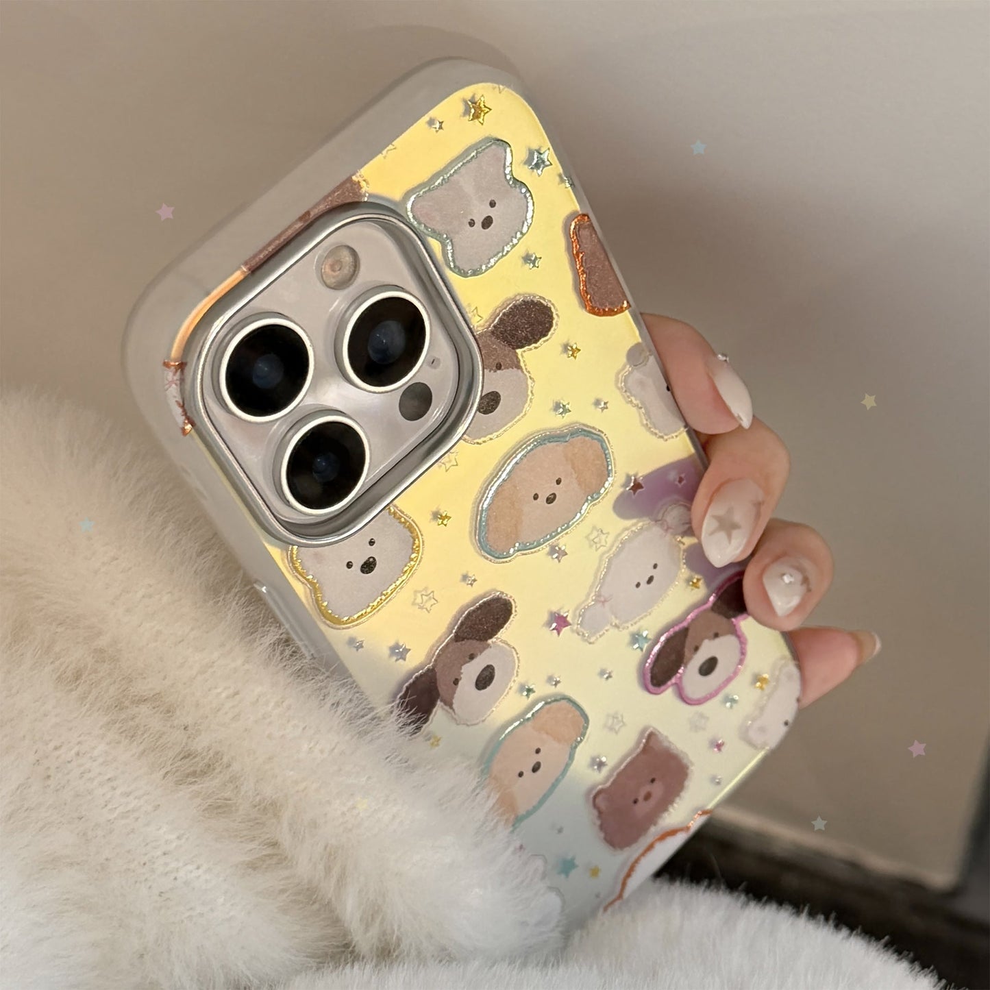 Funda de móvil iphone17 con cabeza de cachorro dorada 17Promax láser 16 galvanoplastia 14 divertida 13 dura 15