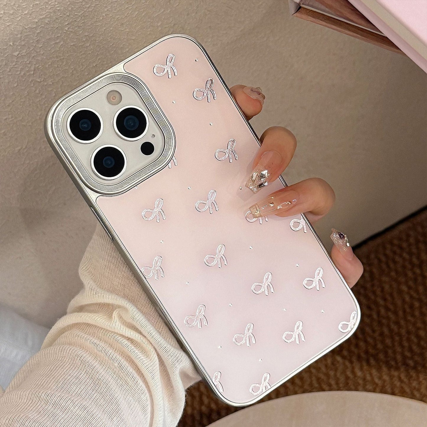 Gilt ins bow apple 16 mobile phone case for iPhone15 anti-drop 17pro max glass 14 sweet