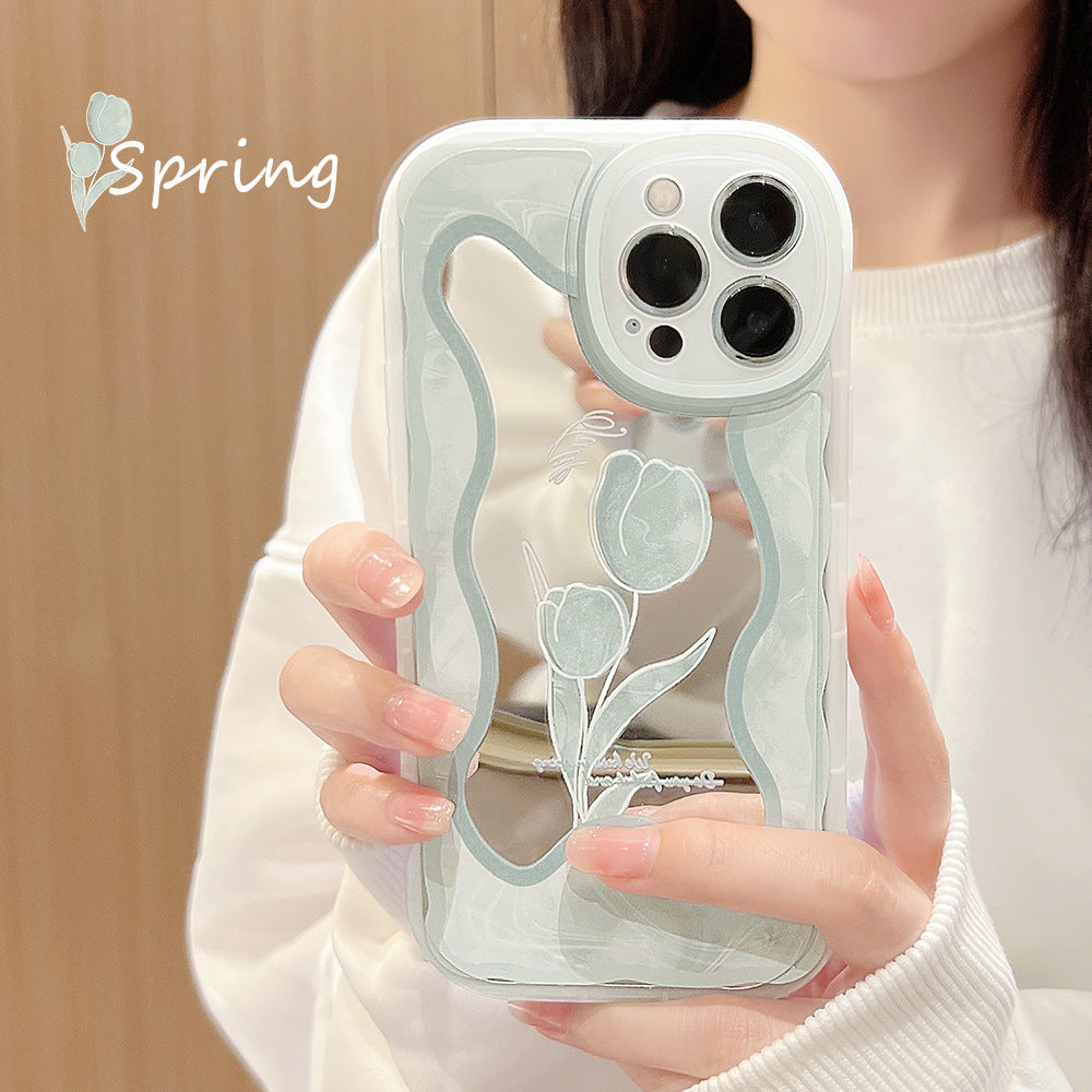 Funda para teléfono móvil iPhone 16 Pro Max con diseño floral de temperamento de viento frío, Apple 15, espejo de maquillaje 11, adecuada para 14 Pro