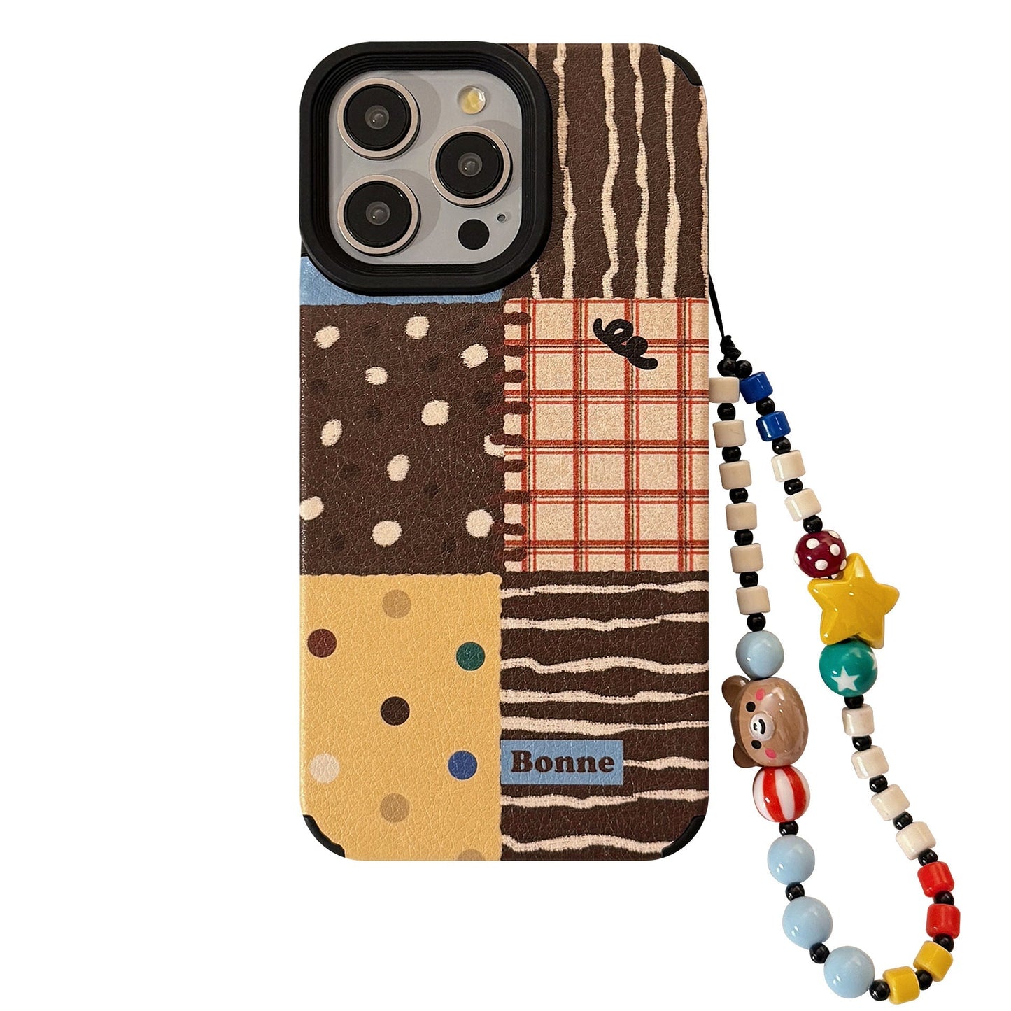 Funda de piel para iPhone 16 Apple 17 con empalme de lunares retro 15Pro Max 14 con cordón 13
