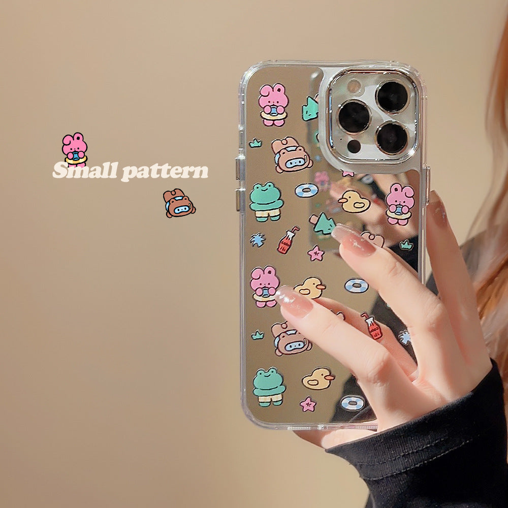 ins wind cute 17pro max for iphone16 iPhone case 12 makeup mirror 11 electroplated mirror 15