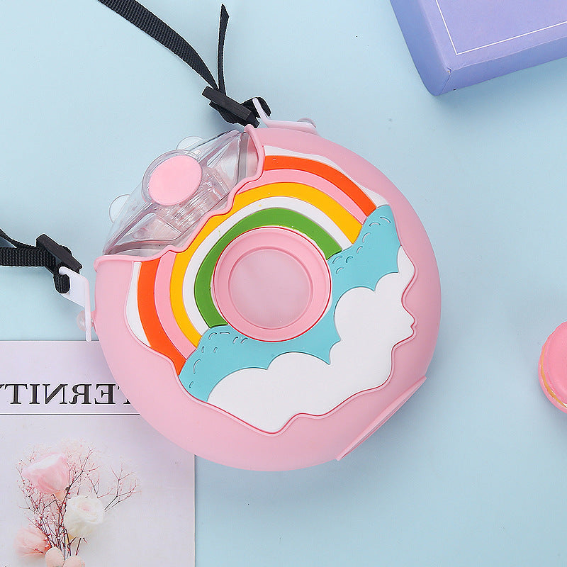 Botella de agua portátil con diseño de donut arcoíris