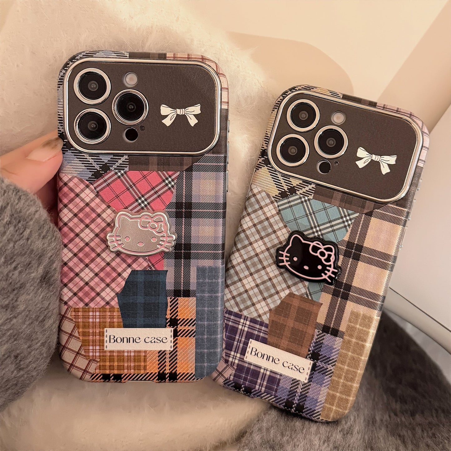 Funda de teléfono móvil Retro a cuadros para gato 14 para 15promax Apple iphone16 tridimensional 17 cuero 13