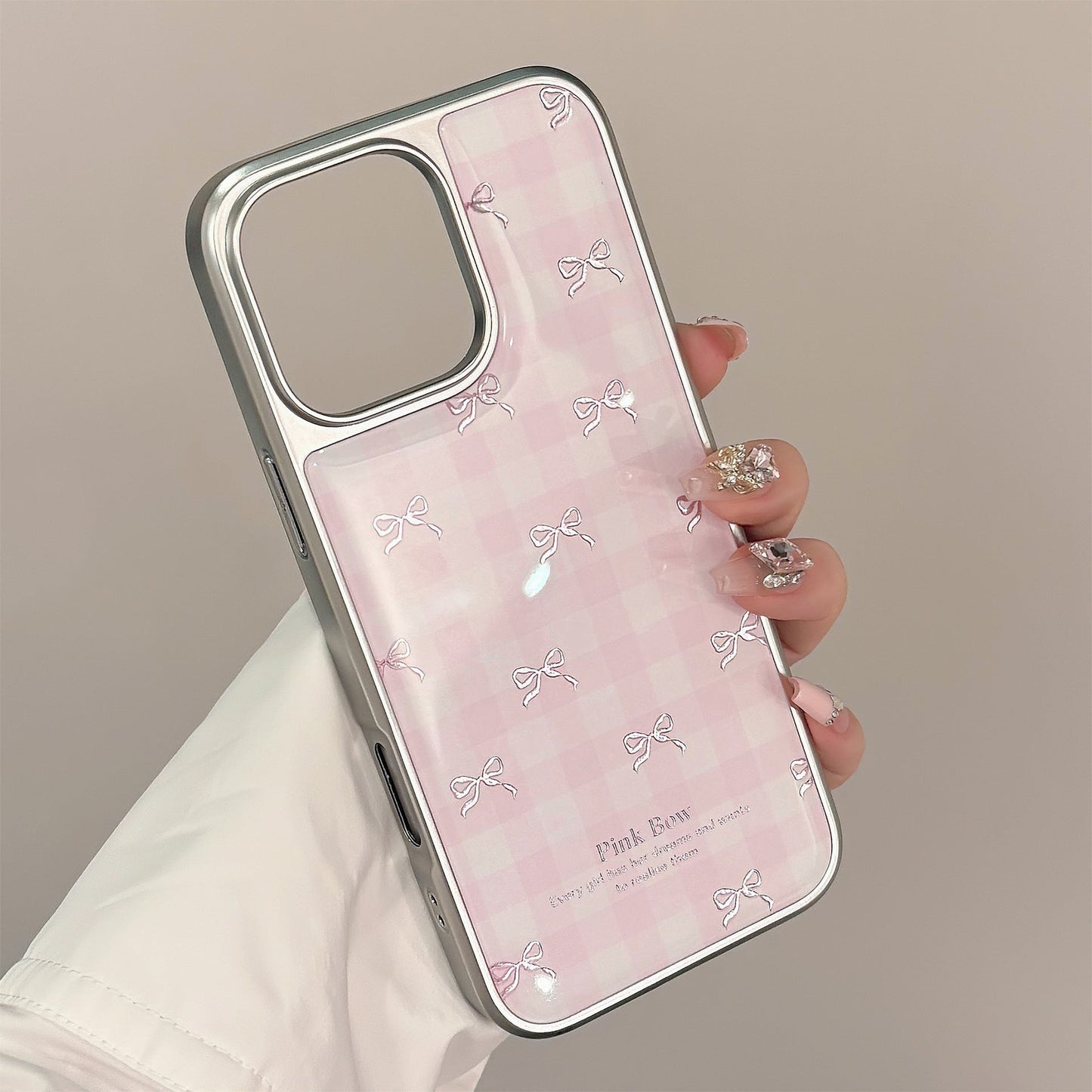 Gilt se aplica a la funda para teléfono móvil Apple 17promax, lazo de cuadros rosa para iPhone 16, chapado en 13, duro para 14 Huawei