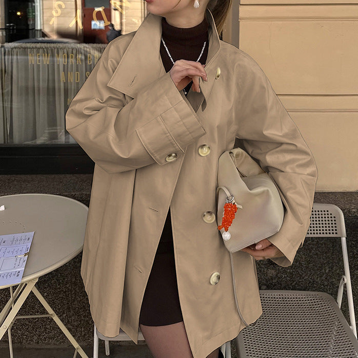 Design Mid Length Trench Coat for Women Autumn Winter Trendy Loose Figure Flattering