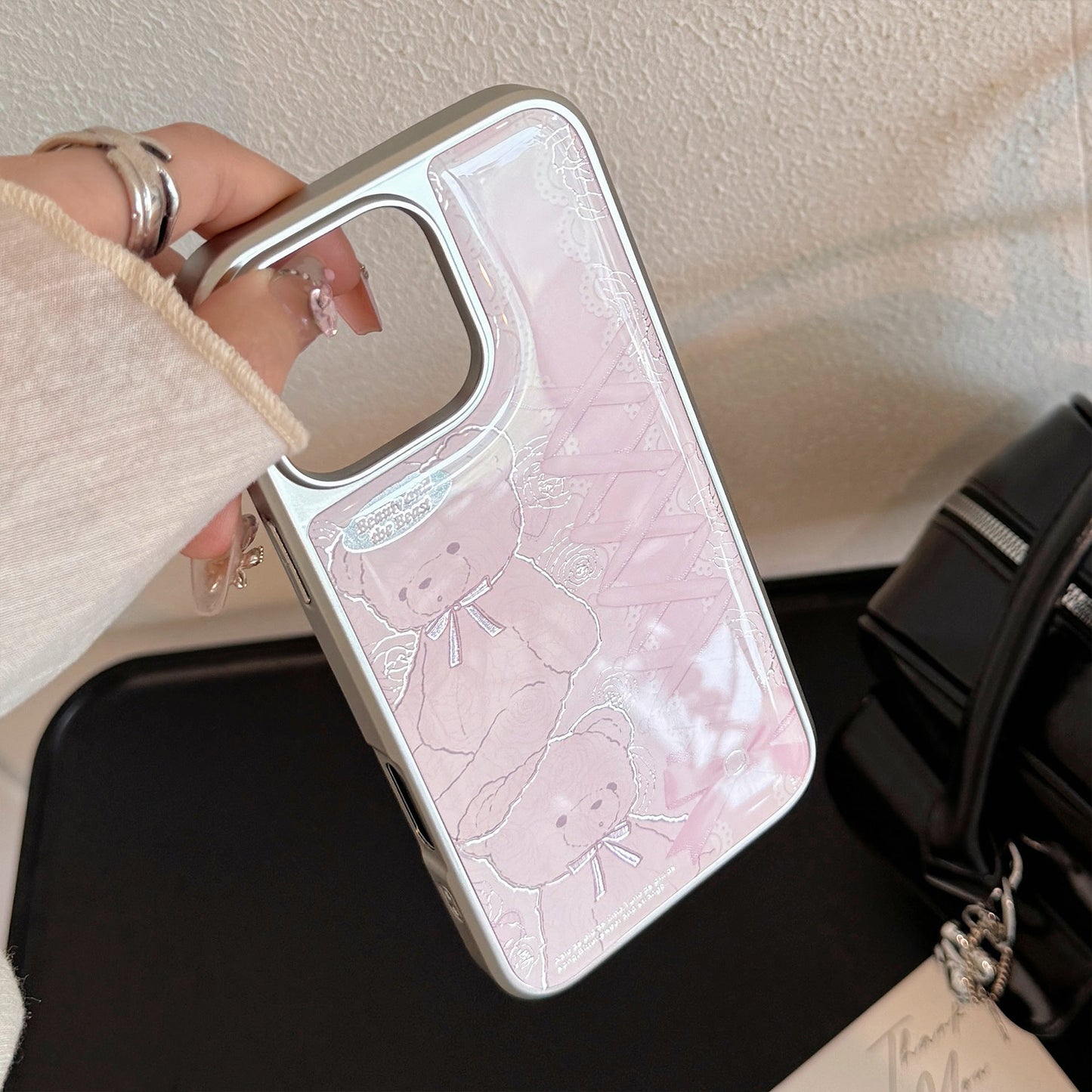 Gilt lace bear Apple 16promax mobile phone case iphone17 Epoxy 15 Electroplating sweet 14 for Huawei