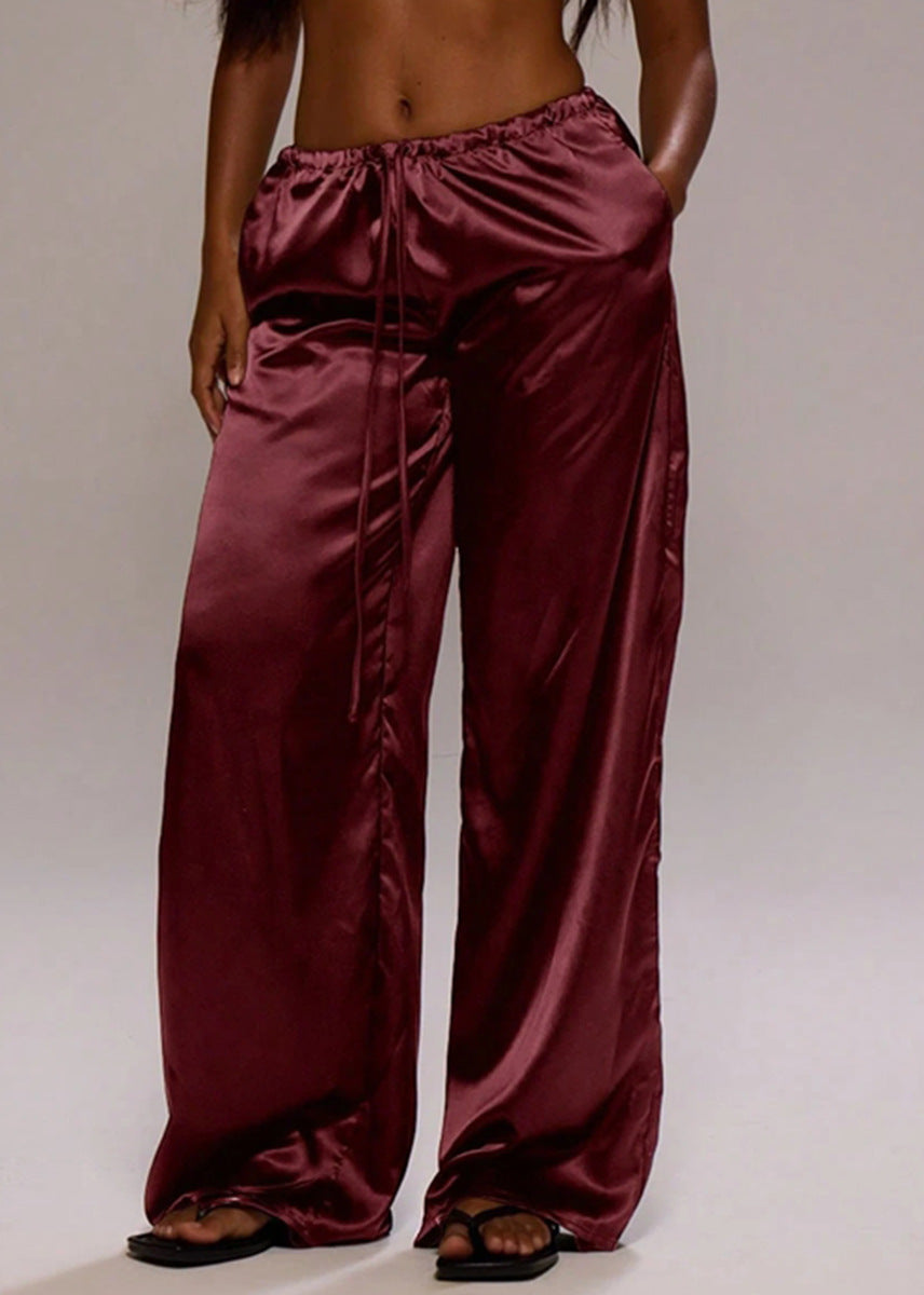 Women Clothing Trendy Autumn Satin Satin Casual Pants Loose Wide Leg Drawstring Long Pants