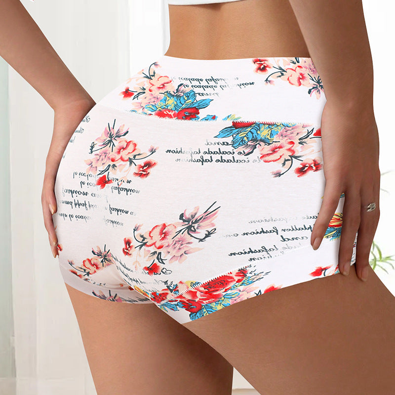 Contraste de color de moda, bragas bóxer de mujer con flores grandes, vaina sexy, vientre contraído, algodón puro
