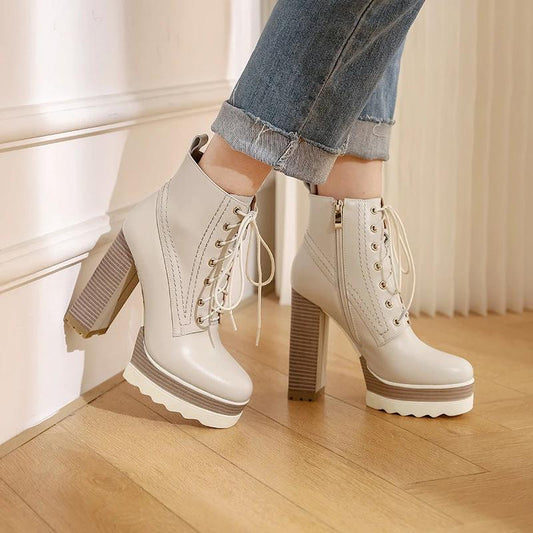 Botas de tacón alto con plataforma impermeable y tacón grueso para mujer