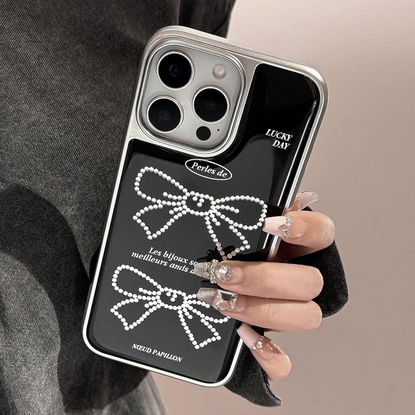 Funda de teléfono móvil Gilt aplicable Apple 15promax iPhone16 lazo dulce y fresco 17 coreano 14 galvanoplastia Huawei