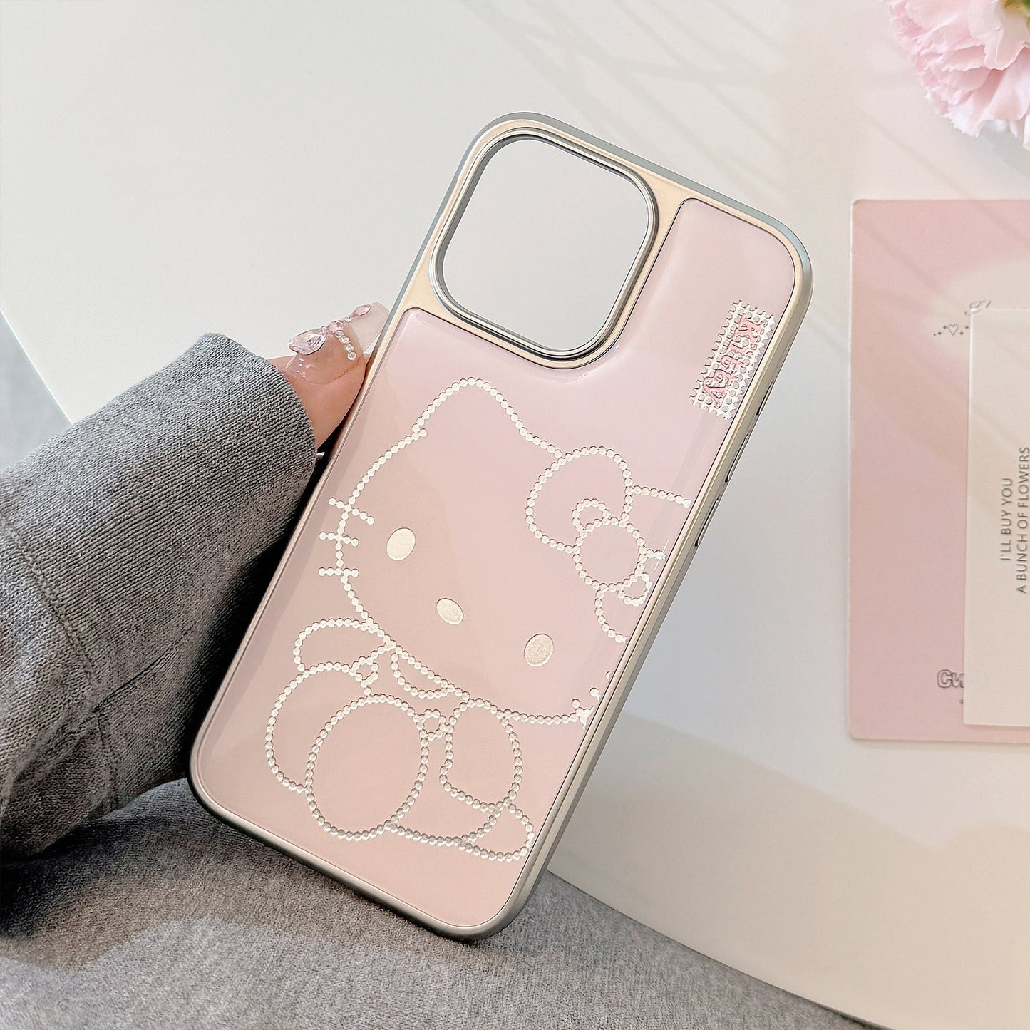 Funda de teléfono móvil dorada para iPhone 16, 15 Pro Max, gato de dibujos animados rosa, para Apple 14, 13, epoxy 17, para Huawei