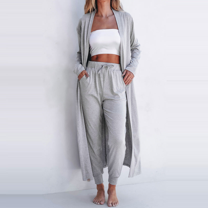 Traje casual de manga larga de color sólido, simple y versátil para mujer, otoño