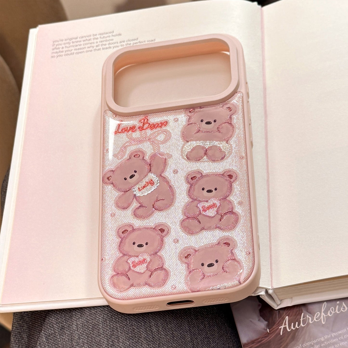 Gilt Apple 17promax mobile phone case 16 Epoxy 13 for iPhone15 pink bear doll Huawei Samsung