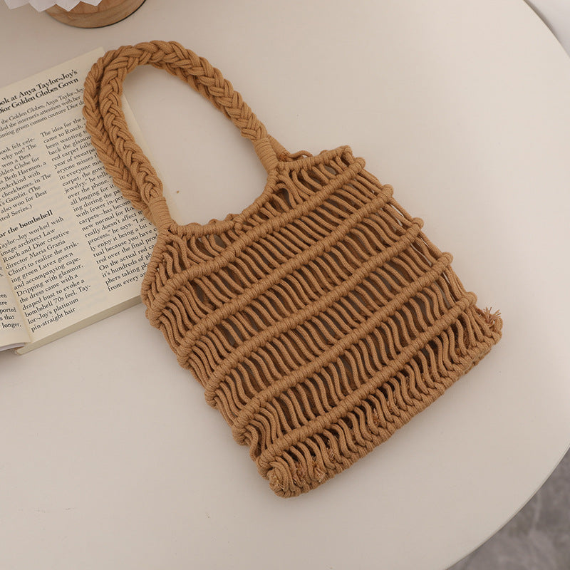 Fresh Hollow Out Cutout Cotton Thread Woven Bag Summer Idle Mesh Straw Bag Women Bag Seaside Vacation Beach Bag