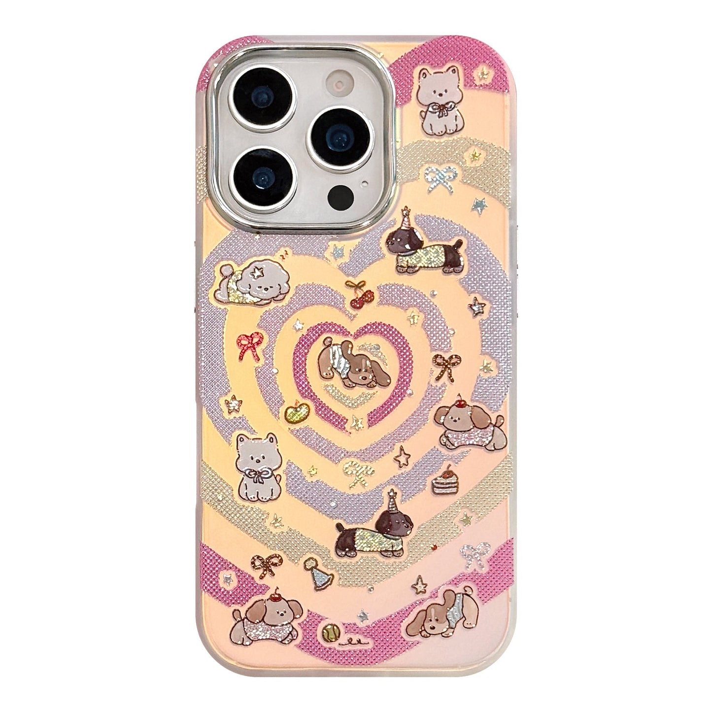 El láser dorado es adecuado para la funda de iPhone 16 Pro Max, el Apple 15 anticaída, el 14 de colores con dibujos animados de corazones y el 13 de Corea.