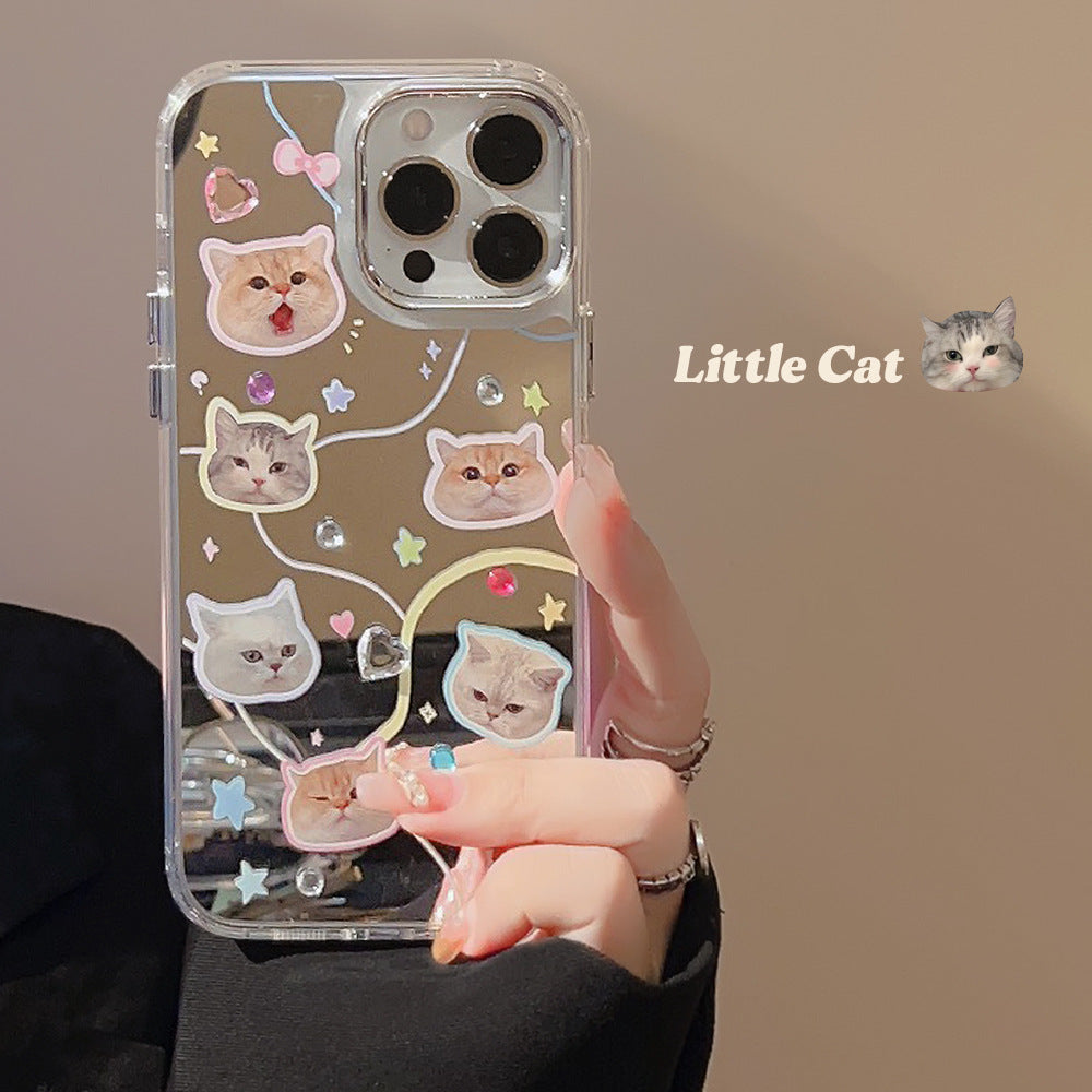 Funda para iPhone 16 con gato de diamantes, espejo galvanizado para iPhone 17, sensación avanzada 13, aplicable a 12, 15pro max