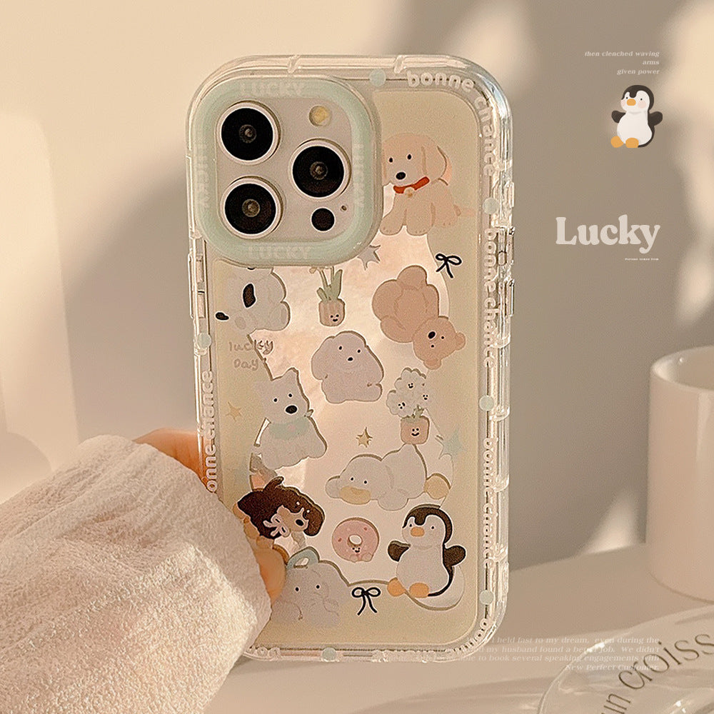 El bonito espejo para mascotas es adecuado para las fundas de teléfono móvil iPhone 15, iPhone 16 divertido de dibujos animados 12 anticaídas 11 generación de Apple 17ProMax.