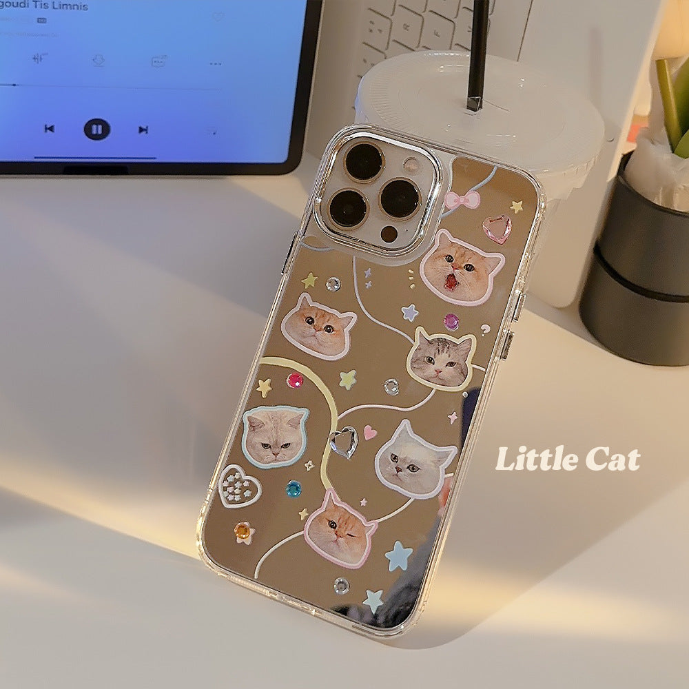Funda para iPhone 16 con gato de diamantes, espejo galvanizado para iPhone 17, sensación avanzada 13, aplicable a 12, 15pro max