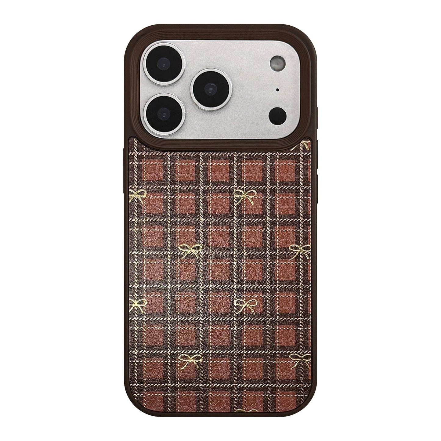 Funda de teléfono móvil de manzana dorada 16, lazo retro a cuadros 17promax 11 para iPhone 15, de cuero anticaída.